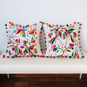PAIR Otomi pillow shams “NUESTRA CASA” Multicolor Pomp pom 20x20" Otomi Cushions - Cyber Monday - pillow shams - Pillow case  Throw Pillow