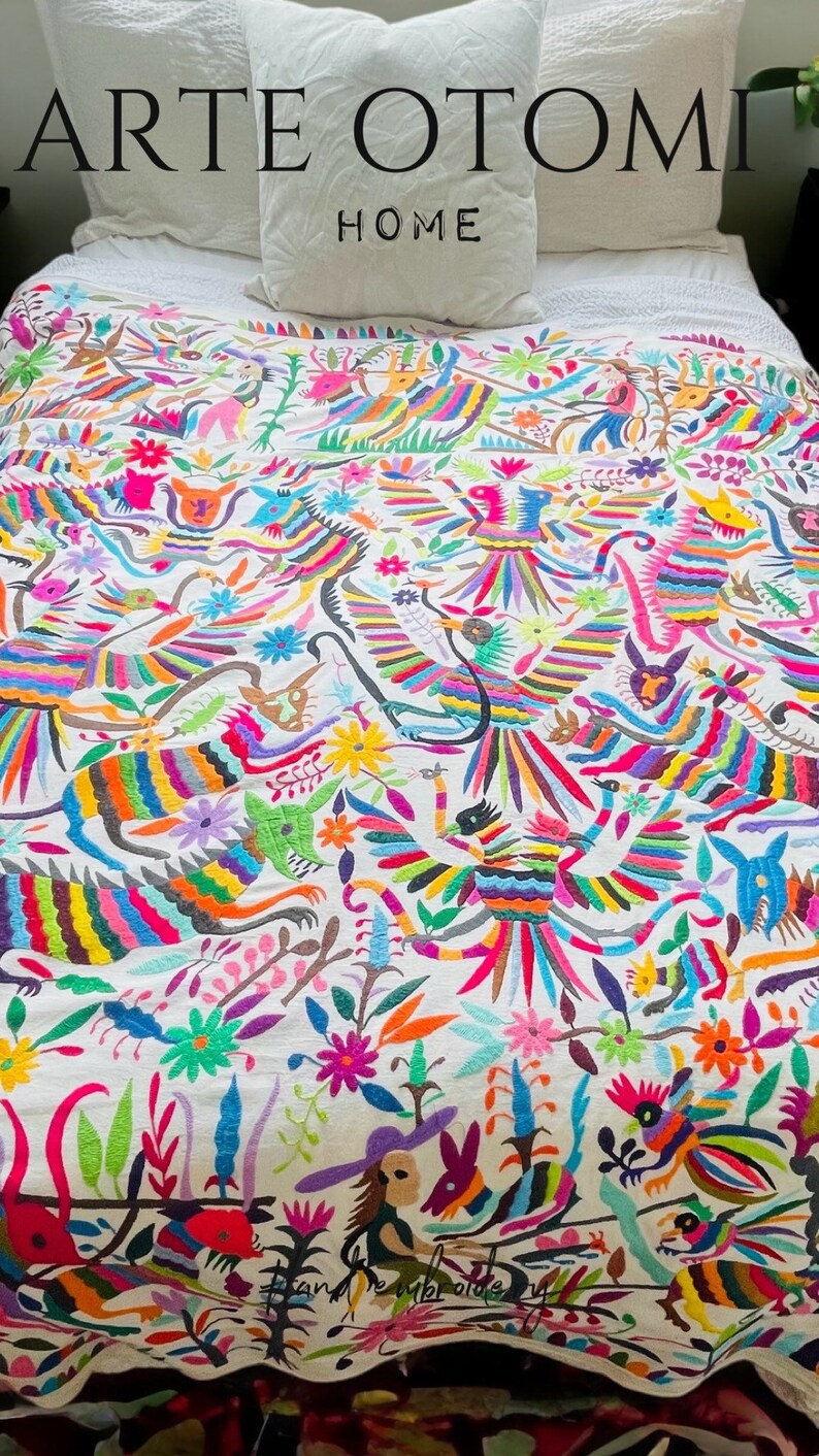 VIDA RURAL Multicolor Hand Embroidery otomi Textile. Quilt Etsy