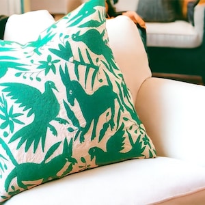 Truly Beautiful Green Otomi Pillow sham - 22X22" - Slate Gray Hand embroidery - Grey Otomi embroidery - Otomi pillow - Decorative pillow