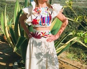 The Sayulita Two Piece maxi skirt Set. handembroidery by Otomi women. 100 cotton(Muslin). Crop top and skirt