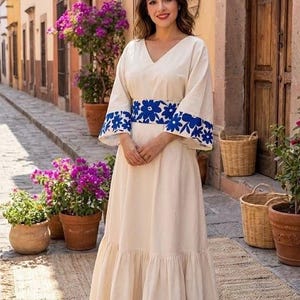 Handmade Otomi Embroidered Crop Top and Maxi Skirt Set