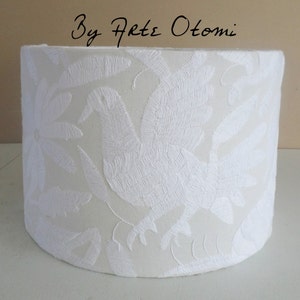 White Otomi Lampshade  - Hand embroidery - Otomi Lampshade - Otomi white embroidery