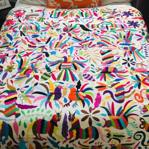 Ready to ship Multicolor handmade #quilt #handembroidered by Otomi women Mexican Suzani. Quilt Coverlet Upgrade it to a King Size Duvet