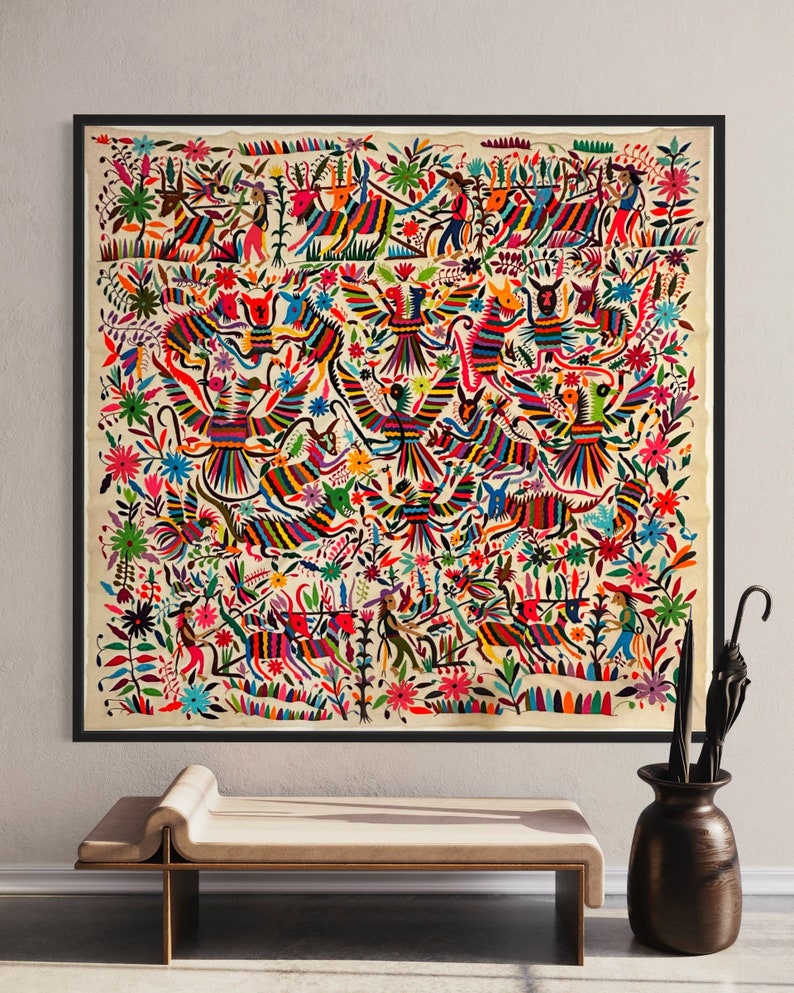 VIDA RURAL Multicolor Hand Embroidery otomi Textile. Quilt Etsy