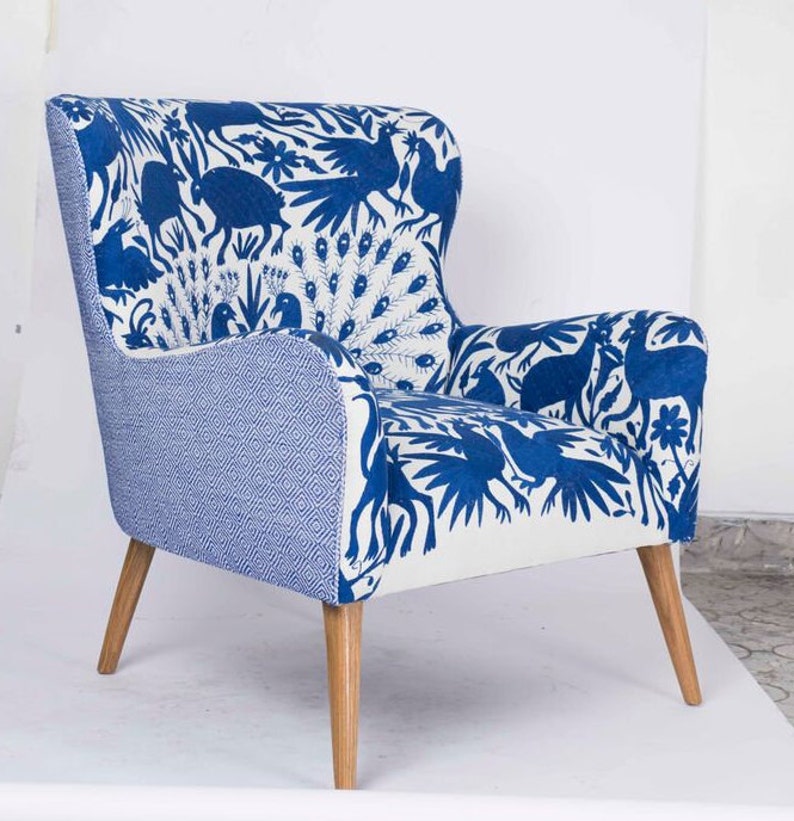 Mid-century Style Lounge Chair Bohemian Cobalt Blue Otomi - Etsy