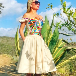 Otomi off shoulder Dress “TLAQUEPAQUE” #handembroidery by Otomi women. 100% cotton(Muslin).