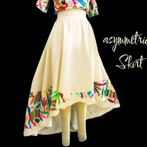 COZUMEL Asymmetrical skirt hand embroidered multicolor | Floor length skirt