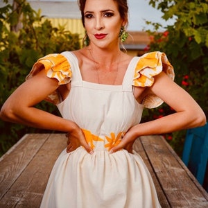 Otomi Hand embroidery San Miguel Boho Chic Dress Yellow ruffles Resort image 9