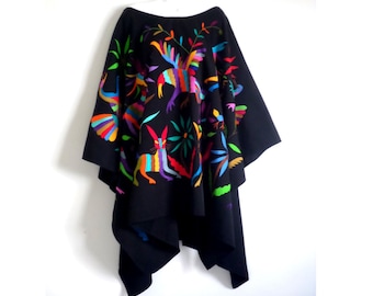 SOLD Made-to-order Plus Size Hand embroidered Poncho Black, multicolor, authentic #Otomi designs. One size fits all