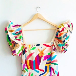 PENINSULA Otomi multicolor BLOUSE. Hand embroidery. Layered Ruffle Sleeve.