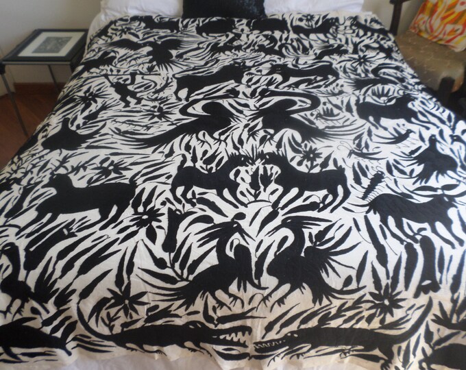 Stunning Black Otomi Quilt Black Otomi Fabric Hand Embroidered 74X74