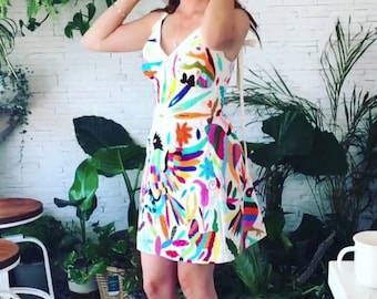 As featured in our Instagram account. Sexy multicolor Otomi Dress. Hand embroidered adjustable straps-- Made to Order