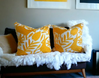 Otomi Pillow sham whimsical animals - Yellow Deers - 18X18" -  Pillow Shams - Decorative Pillow - Cushion - Yellow Pillow sham -18X18"- EACH