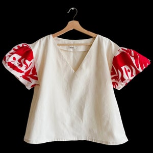 Otomi hand embroidered blouse | cotton Muslin | ROJO vivo embroidery | PUNTA MITA