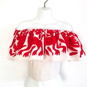 Otomi corset top Hand embroidered by #Otomi women. Off shoulders - Red embroidery - Otomi blouse  - Mexican blouse