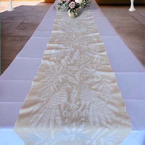 Minimalist Table runner White  embroidery by Hand Otomi indigenous artisans. 18x72 | Perfect for an elegant Table setting LOS CABOS Style