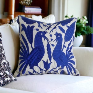 EL CORTEJO (Courtship) -  15X15" - Otomi Pillow Shams - Otomi Decorative Pillow - Cobalt Blue - Pillow sham - 15X15" - Each