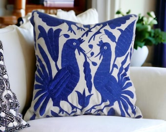 EL CORTEJO (Courtship) -  15X15" - Otomi Pillow Shams - Otomi Decorative Pillow - Cobalt Blue - Pillow sham - 15X15" - Each