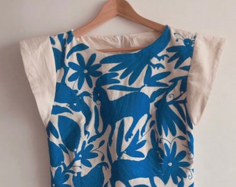 MESTIZA Otomi corset top Hand embroidered by #Otomi women. Crop top embroidery - Otomi blouse  - AZURE