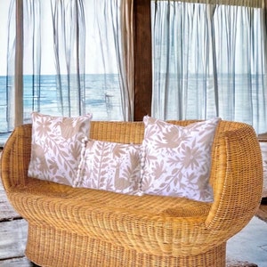 Big beautiful Otomi pillow shams White or camel colors Different sizes hand embroidered Pom poms