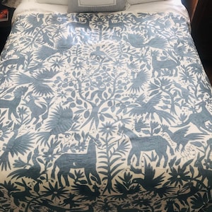 Blue Gray Otomi textile | upgrade available to Duvet finish | Coverlet | coffee picking | Traditions | Collectors