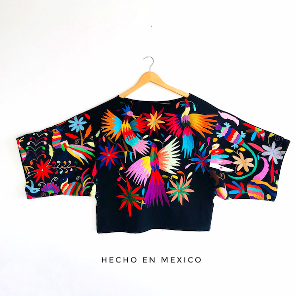 Beautiful Otomi Blouse Hand embroidered by #Otomi women. Black blouse  multicolor embroidery. Model "M’üi" or "Life" in Otomí