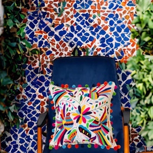 ABRIL (April) Otomi pillow sham Multicolor Pomp pom -18X18&quot; Otomi Cushions - Cyber Monday - pillow shams - Pillow cases  - Throw Pillow