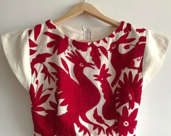 MESTIZA Otomi corset top Hand embroidered by #Otomi women. Crop top embroidery - Otomi blouse  - RED COLOR