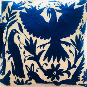 Otomi Pillow sham cobalt blue embroidery - Hand embroidery pillow case - Pillow cover - Throw pillow - Cushion - Decorative