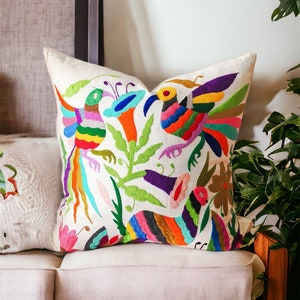 18X18 Custom made Otomi Pillow sham Multicolor 100% cotton hand embroidered by Otomi indigenous women.  18x18"