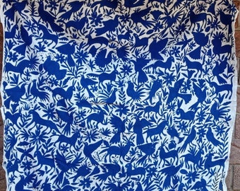 Cobalt Blue Otomi Quilt - Otomi Duvet - Otomi Coverlet - Otomi Mexican Suzani - Cobalt Blue quilting - Bed cover