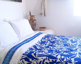 Cobalt Blue Otomi Quilt - Otomi Duvet - Otomi Coverlet - Otomi Mexican Suzani - Cobalt Blue quilting - Bed cover