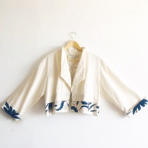 Bolero coat - Bolero Jacket - Bolero blazer off white and deep blue embroidery