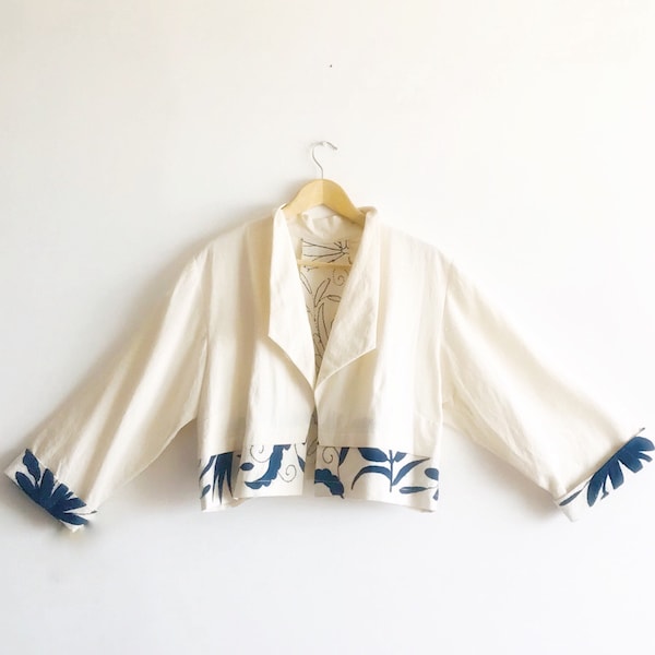 Bolero coat - Bolero Jacket - Bolero blazer off white and deep blue embroidery
