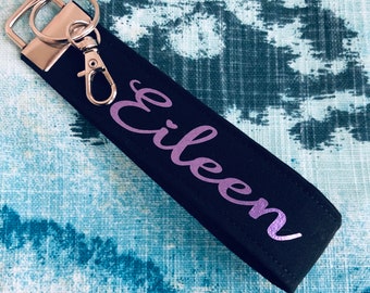 Keychain with personalization, Custom Key Fob, personalized gift, lanyard keychain, keyring, gifts for her, lobster clip, black Keychain