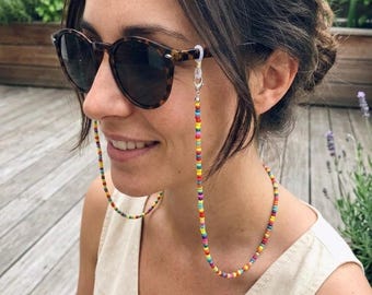 Catena portaocchiali con perline arcobaleno / Collana portaocchiali / Catena per occhiali da sole / Catena colorata per occhiali / Cinturino per occhiali / Regalo fatto a mano per lei