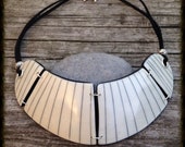 Short necklace of black and white bib neck polymer clay fimo woman gift.