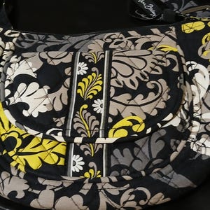 Vera Bradley Crossbody Handbag Quilted Flower Leaf Pattern Yellow Black White Gray Purse Pocketbook Adjustable