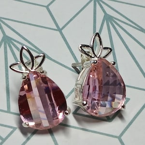 Kristallen oorbellen roze ananas 925 zilveren gefacetteerde vintage steekoorbellen