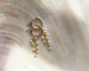 Dainty Pearl Hoop Earrings - 14k gold filled or sterling silver - minimal bridal jewelry for your wedding - gifts for her