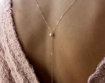 Bridal Back Drop Necklace - 14K Gold Filled and Pearl Y Necklace for Wedding