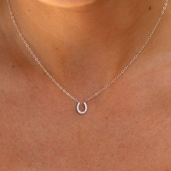 Lucky You HORSESHOE Necklace - tiny sterling silver necklace with dainty chain and horse charm - layering necklace - minimalist necklace