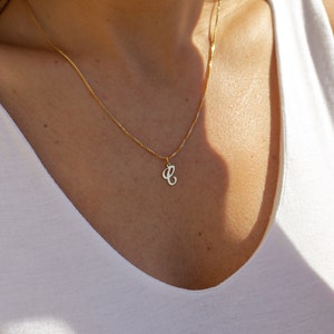 Personalized Initial Necklace Script Letter Jewelry Gifts for Her 14k Gold Filled or Sterling Silver 18 inch box chain image 4