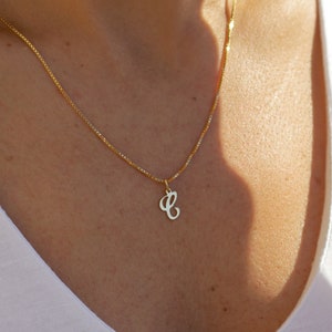 Personalized Initial Necklace Script Letter Jewelry Gifts for Her 14k Gold Filled or Sterling Silver 18 inch box chain image 2