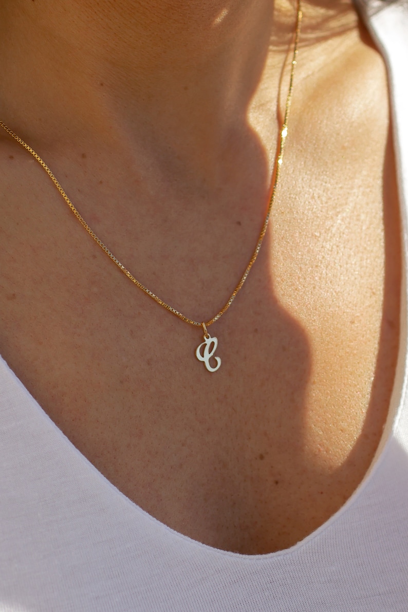 Personalized Initial Necklace Script Letter Jewelry Gifts for Her 14k Gold Filled or Sterling Silver 18 inch box chain image 2