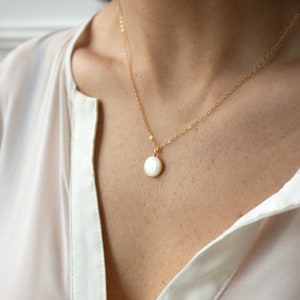 Dainty Coin Necklace - Mother of Pearl - Shell Jewelry -  Minimal Necklace - 14k gold filled or sterling silver