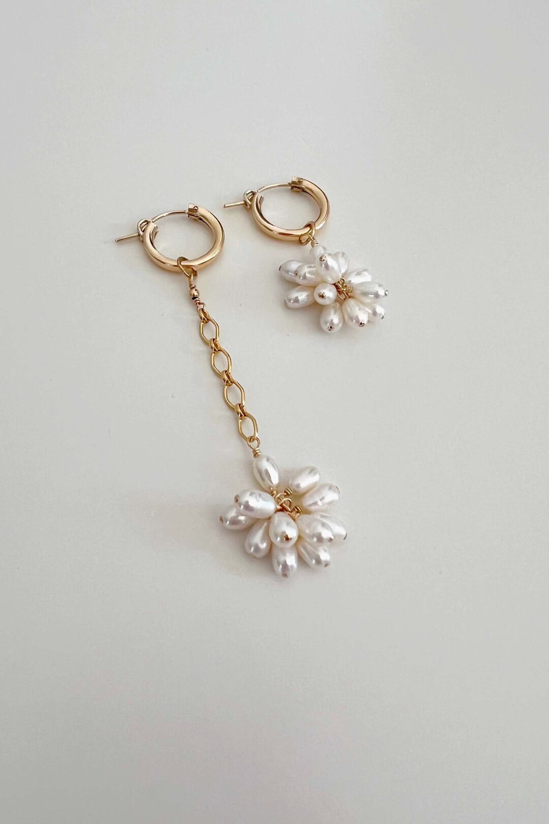 Mismatch Asymmetrical Earrings Pearl and Gold 14k Gold Filled or ...