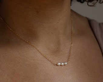 Dainty Pearl Necklace - Summer Jewelry - Layering Necklaces - 14k gold filled - Bridesmaid Gift Ideas