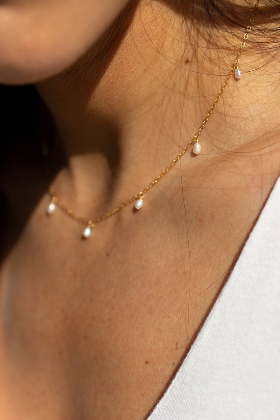 Delicate Necklaces with Pearl Dangles - Simple Necklaces for Bridesmaid Jewelry or Bride Gifts - 14k Gold Filled Minimalist