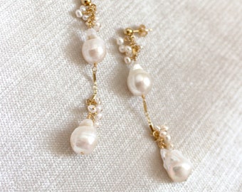 Bridal Earrings - statement earrings - baroque pearls - beach wedding jewelry - boho bride - modern bride - dangle earrings